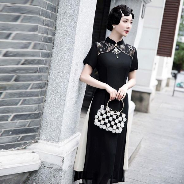 ethnic clothing chiffon black chinese cheongsams lady mid length qipao with vintage button plus size dress elegant celebrity party vest, Red
ethnic clothing chiffon black chinese cheongsams lady mid length qipao with vintage button plus size dress elegant celebrity party vest, Red
