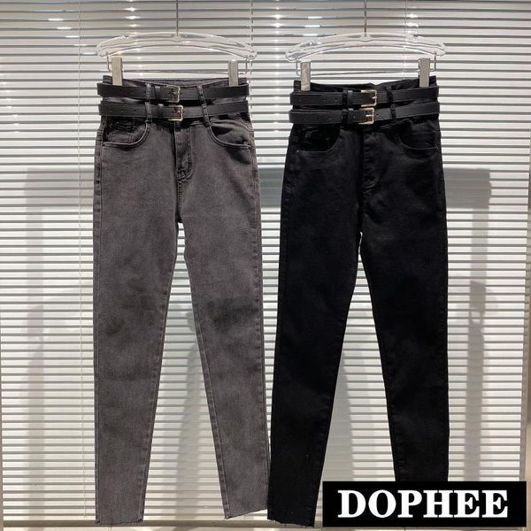 autumn fashion double belt design trend elastic slim pencil pants women's spring fall tight-fitting denim jeans, Blue
autumn fashion double belt design trend elastic slim pencil pants women's spring fall tight-fitting denim jeans, Blue