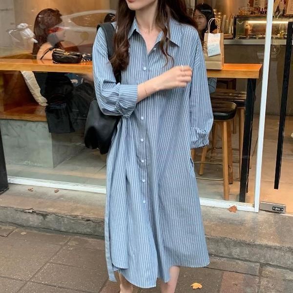 women midi shirt dress spring fashion ladies lapel vestidos autumn long sleeve sundress casual striped robe femme plus size dresses, Black;gray
women midi shirt dress spring fashion ladies lapel vestidos autumn long sleeve sundress casual striped robe femme plus size dresses, Black;gray