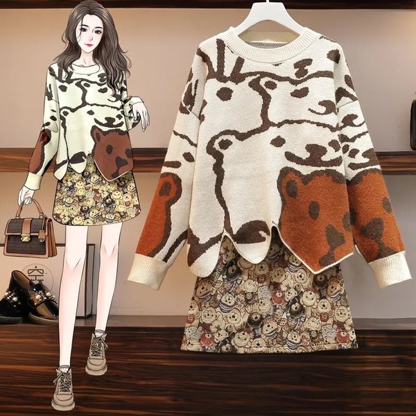 half-length skirt suit female loose autumn korean version of the bear print knitted sweater mini skirt two-piece set 220307, White
half-length skirt suit female loose autumn korean version of the bear print knitted sweater mini skirt two-piece set 220307, White
