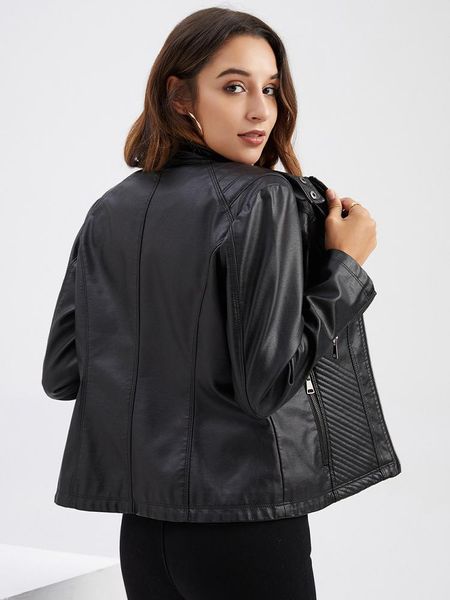 women's leather & faux autumn and winter women's casual jacket simple trend thin coat solid color long-sleeved motorcycle women, Black
women's leather & faux autumn and winter women's casual jacket simple trend thin coat solid color long-sleeved motorcycle women, Black