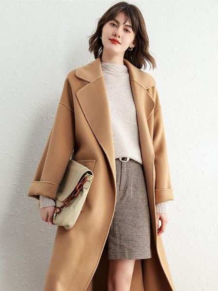 women's wool & blends autumn and winter camel high-end double-sided cashmere coat 100% pure medium long is, Black
women's wool & blends autumn and winter camel high-end double-sided cashmere coat 100% pure medium long is, Black