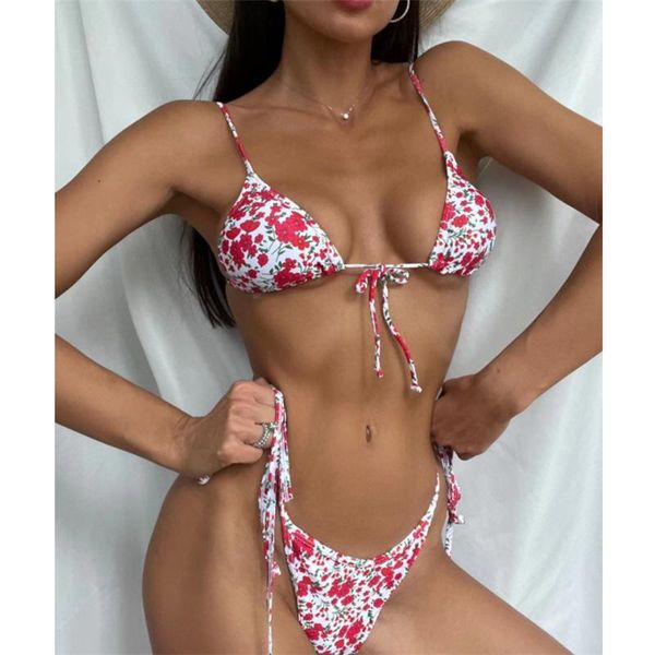 women's swimwear bandage string swimsuit women 2 pieces floral print bikini 2021 triangle backless beachwear swimming suit, White;black
women's swimwear bandage string swimsuit women 2 pieces floral print bikini 2021 triangle backless beachwear swimming suit, White;black