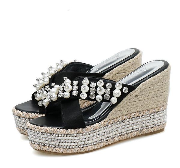 handmade cross strappy beaded rhinestone straw woven platform wee designer slides summer shoes size 34 to 40, Black
handmade cross strappy beaded rhinestone straw woven platform wee designer slides summer shoes size 34 to 40, Black