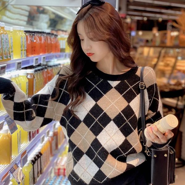 women's sweaters plus size 3xl knitted women casual pullover argyle sweater winter college loose woman jumper sueter de mujer 2021, White;black
women's sweaters plus size 3xl knitted women casual pullover argyle sweater winter college loose woman jumper sueter de mujer 2021, White;black
