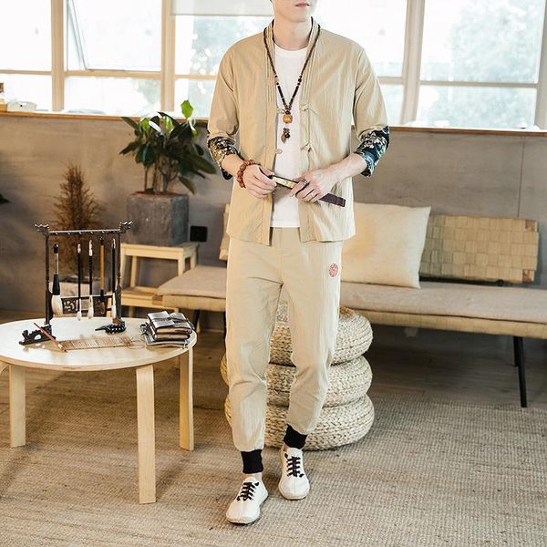 men's tracksuits summer ethnic-style flax short sleeve set chinese-style frog mixed colors cotton linen capri pants two-piece, Gray
men's tracksuits summer ethnic-style flax short sleeve set chinese-style frog mixed colors cotton linen capri pants two-piece, Gray