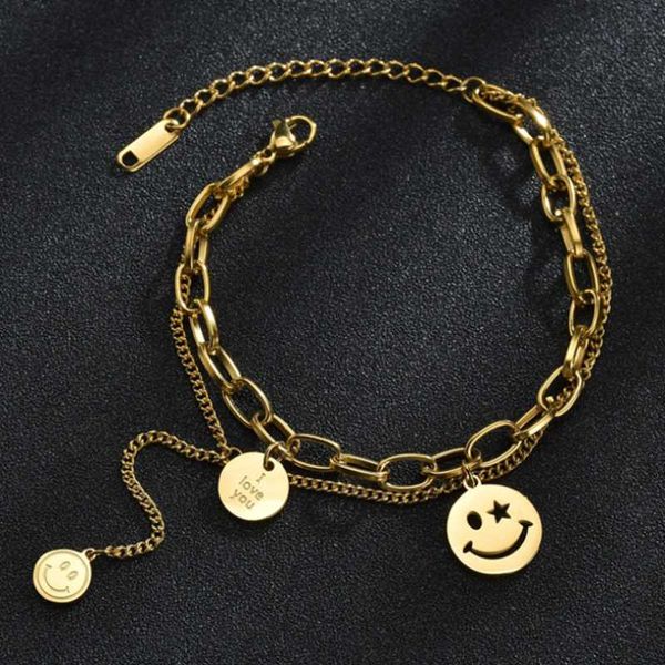 link, chain 316l stainless steel 2 layer i lover you make faces thick bracelets for women fashion trend fine jewelry sab437, Black
link, chain 316l stainless steel 2 layer i lover you make faces thick bracelets for women fashion trend fine jewelry sab437, Black
