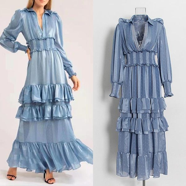 casual dresses inproda women dress temperament full sleeve v neck ruffles maxi loose long vintage high wasit 2021 autumn fashion, Black;gray
casual dresses inproda women dress temperament full sleeve v neck ruffles maxi loose long vintage high wasit 2021 autumn fashion, Black;gray