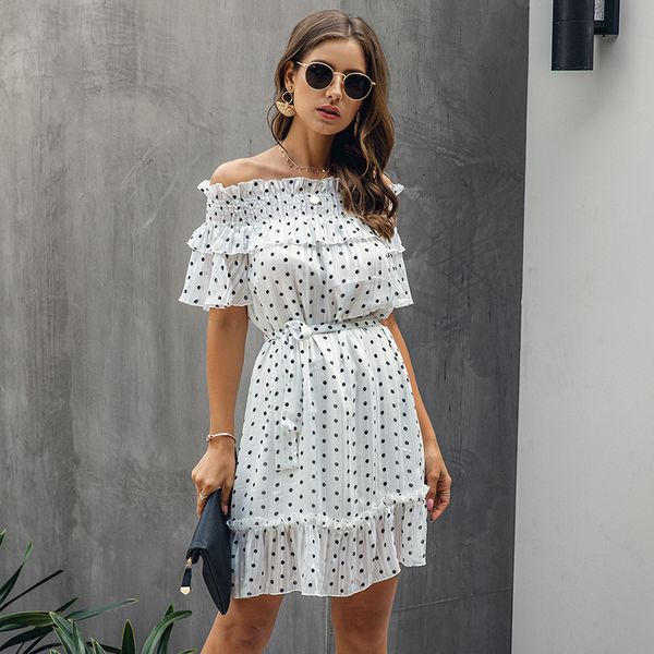 2021 new summer elegant ladies off the shoulder dot women casual slash neck ruffles above knee mini dress, Black;gray
2021 new summer elegant ladies off the shoulder dot women casual slash neck ruffles above knee mini dress, Black;gray