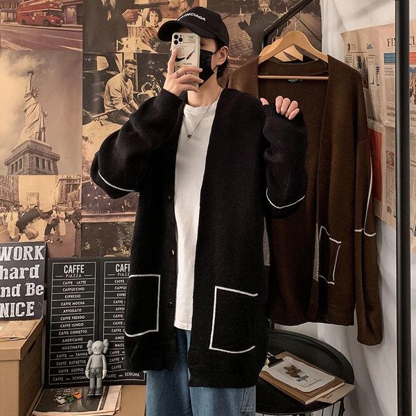 men's sweaters neploha 2021 autumn winter solid color long cardigan sweater casual loose for men vantage korean outerwear, White;black
men's sweaters neploha 2021 autumn winter solid color long cardigan sweater casual loose for men vantage korean outerwear, White;black