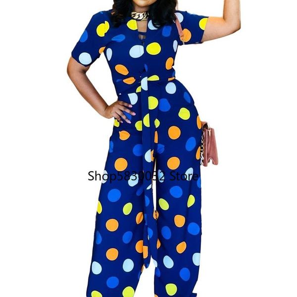 ethnic clothing african clothes for women summer short sleeve printing polyester long jumpsuit, Red