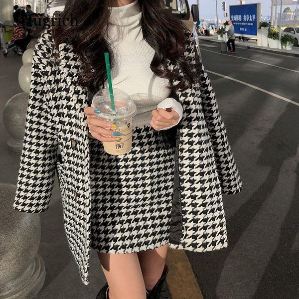 two piece dress 2 set retro houndstooth channel style mid-length coat high waist skirt two-piece suits women jackets, White
two piece dress 2 set retro houndstooth channel style mid-length coat high waist skirt two-piece suits women jackets, White