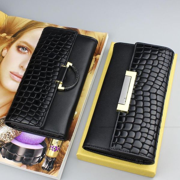 3 fold women wallet long genuine leather purse female clutch ladies hasp real wallets, Red;black 
3 fold women wallet long genuine leather purse female clutch ladies hasp real wallets, Red;black