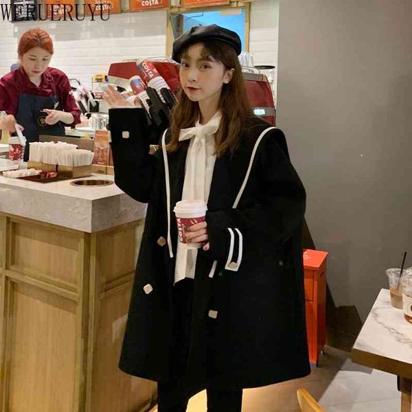 werueruyu coat women autumn winter jackets solid color lapel woolen midi trench coat loose long sleeve jacket warm keeping 210608, Black;brown
werueruyu coat women autumn winter jackets solid color lapel woolen midi trench coat loose long sleeve jacket warm keeping 210608, Black;brown