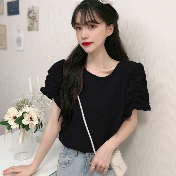 women french style fashion blouse round neck pleated sweet shirt female short sleeve design sense niche women's blouses & shirts, White
women french style fashion blouse round neck pleated sweet shirt female short sleeve design sense niche women's blouses & shirts, White