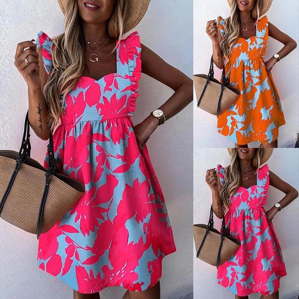 40 casual flower print womens dresses ruffled o neck sleeveless short summer sundress vestidos, Black;gray 
40 casual flower print womens dresses ruffled o neck sleeveless short summer sundress vestidos, Black;gray