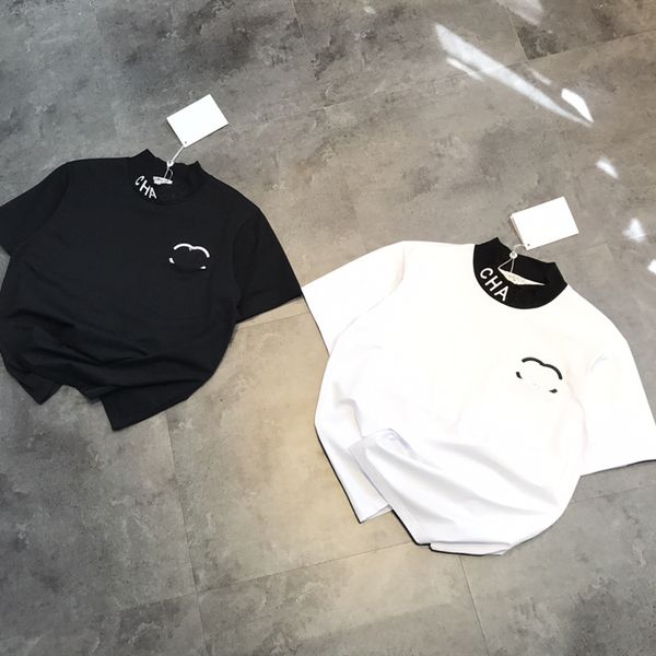 luxury design small fragrance letter embroidery half high collar short sleeve t-shirt for women splicing round neck casual loose base shirt, White
luxury design small fragrance letter embroidery half high collar short sleeve t-shirt for women splicing round neck casual loose base shirt, White