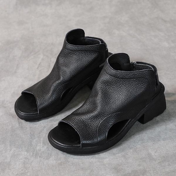 genuine leather sandals thick heel summer shoes for women fashion fish toe comfortable 2021 female, Black
genuine leather sandals thick heel summer shoes for women fashion fish toe comfortable 2021 female, Black