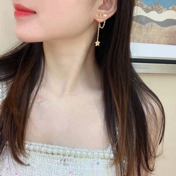 design new studded tassel fashion temperament star same high version 925 silver needle earrings, Golden
design new studded tassel fashion temperament star same high version 925 silver needle earrings, Golden