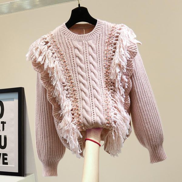 women's sweaters fashion beads tassel white knitting 2021 autumn winter loose ruffled long sleeve sweater for women pullover jumper, White;black
women's sweaters fashion beads tassel white knitting 2021 autumn winter loose ruffled long sleeve sweater for women pullover jumper, White;black