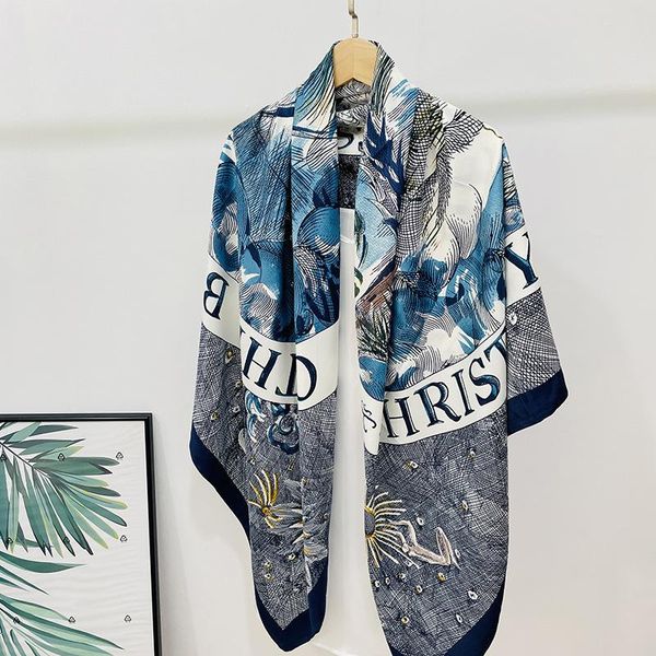scarves 2021 women vintage square scarf sunscreen big kerchief fashion print shawl imitate twill silk hijab stole 51"*51", Blue;gray
scarves 2021 women vintage square scarf sunscreen big kerchief fashion print shawl imitate twill silk hijab stole 51"*51", Blue;gray