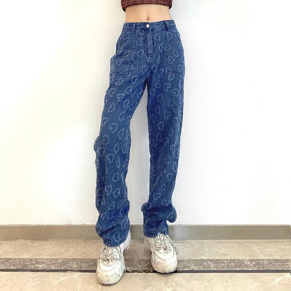 women's jeans women wide leg casual high waist heart pattern loose straight denim pants with pockets for all seasons, Blue
women's jeans women wide leg casual high waist heart pattern loose straight denim pants with pockets for all seasons, Blue