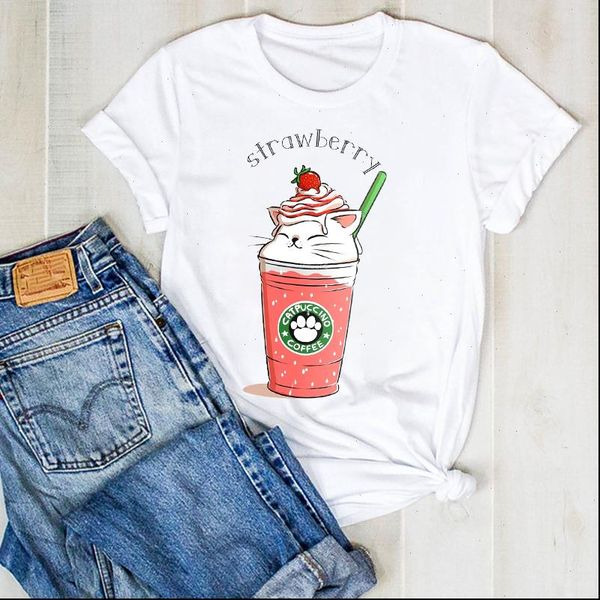 women t shirt lady summer strawberry coffee cat cartoon ladies tee womens female clothes graphic clothing, White
women t shirt lady summer strawberry coffee cat cartoon ladies tee womens female clothes graphic clothing, White