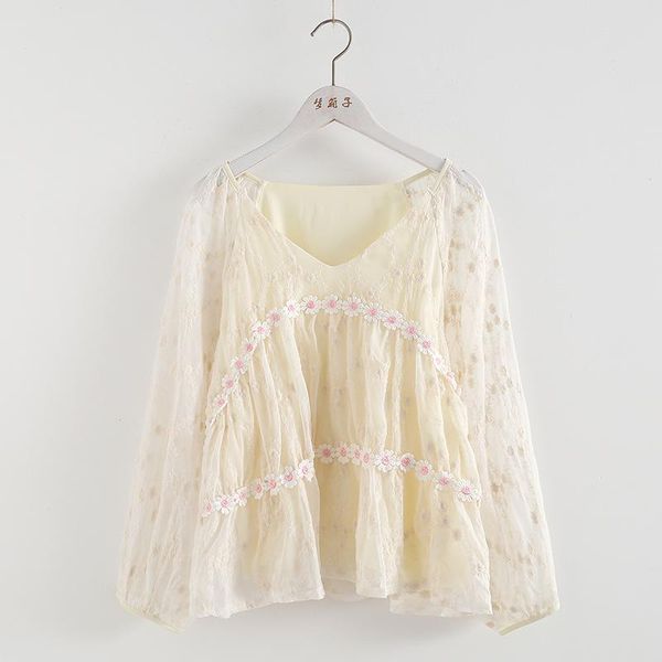 women's blouses & shirts cottagecore 3d flower hollow out embroidery v-neck pullover princess fairy shirt sweet mori girl lace casual w, White
women's blouses & shirts cottagecore 3d flower hollow out embroidery v-neck pullover princess fairy shirt sweet mori girl lace casual w, White