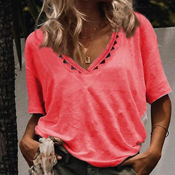 women's t-shirt summer women short sleeve deep v neck t shirt pink loose casual tees plus size s-5xl ladies hollow out streetwear top, White
women's t-shirt summer women short sleeve deep v neck t shirt pink loose casual tees plus size s-5xl ladies hollow out streetwear top, White