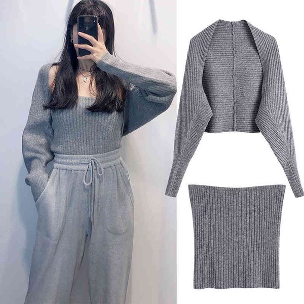 women's two piece pants autumn women knitting 2pcs coat suit short solid color jacket tube set lapel cardigan long sleeve shor ww1s, White
women's two piece pants autumn women knitting 2pcs coat suit short solid color jacket tube set lapel cardigan long sleeve shor ww1s, White