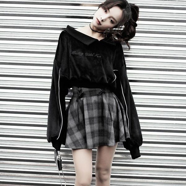 women's sets gothic letter embroidery velvet sweatshirt high waist bandage gray plaid mini skirt girls female set outwear two piece pan, White
women's sets gothic letter embroidery velvet sweatshirt high waist bandage gray plaid mini skirt girls female set outwear two piece pan, White