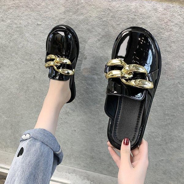summer women's slippers flats metal chain ladies slides round toe beach slip on female footwear 2021 zapatillas mujer, Black
summer women's slippers flats metal chain ladies slides round toe beach slip on female footwear 2021 zapatillas mujer, Black