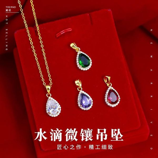 pendant necklaces european and american fashion micro inlaid color ruby necklace simple female versatile emerald zircon drop, Silver
pendant necklaces european and american fashion micro inlaid color ruby necklace simple female versatile emerald zircon drop, Silver