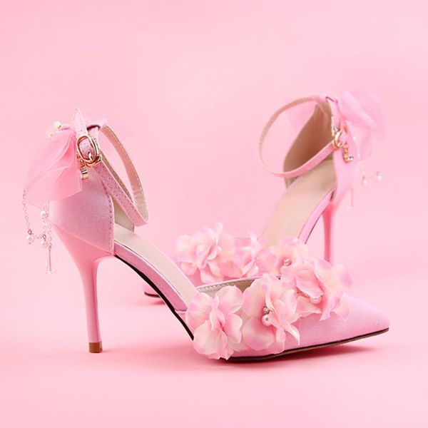 9cm high heels pink pumps wedding shoes women chain crystal ankle strap flowers bridal stiletto party ladies sandals dress, Black 
9cm high heels pink pumps wedding shoes women chain crystal ankle strap flowers bridal stiletto party ladies sandals dress, Black