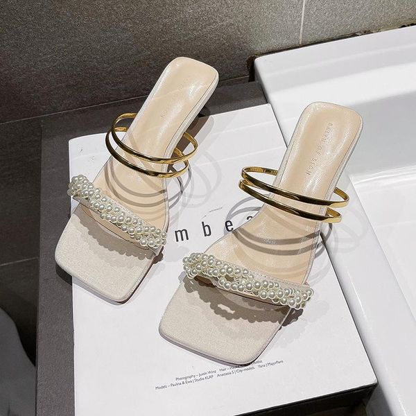 slippers fashion square crystal heels pearl women sandals 2021 string bead high open toe fairy style female, Black
slippers fashion square crystal heels pearl women sandals 2021 string bead high open toe fairy style female, Black