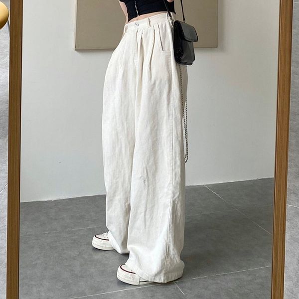 white corduroy wide leg pants for women all match loose straight high waist drape casual trousers 210421, Black;white
white corduroy wide leg pants for women all match loose straight high waist drape casual trousers 210421, Black;white