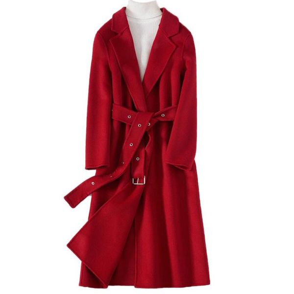 women's wool & blends autumn winter double breasted woolen coat women slim belted long overcoat, Black
women's wool & blends autumn winter double breasted woolen coat women slim belted long overcoat, Black