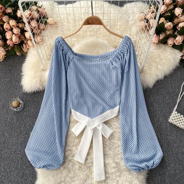 women's blouses & shirts korean style vintage blouse woman plaid crop women blusas long sleeve french chic drawstring, White
women's blouses & shirts korean style vintage blouse woman plaid crop women blusas long sleeve french chic drawstring, White