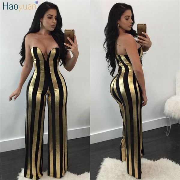 haoyuan gold balck striped rompers womens jumpsuit elegant off shoulder bodysuit party overalls female wide leg jumpsuits, Black;white
haoyuan gold balck striped rompers womens jumpsuit elegant off shoulder bodysuit party overalls female wide leg jumpsuits, Black;white