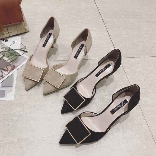 women high heels thin pointed toe pumps dress party lady shoes 2021 summer flock metal buckle middle hollow sandals, Black
women high heels thin pointed toe pumps dress party lady shoes 2021 summer flock metal buckle middle hollow sandals, Black