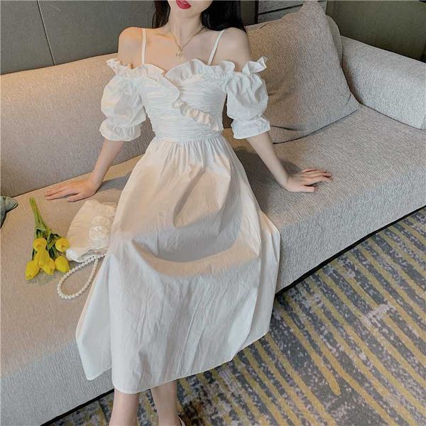 sweet fresh ruffles silm camisole dresses for women puff sleeve elegant shoulder strapless vestido feminino 210525, Black;gray
sweet fresh ruffles silm camisole dresses for women puff sleeve elegant shoulder strapless vestido feminino 210525, Black;gray