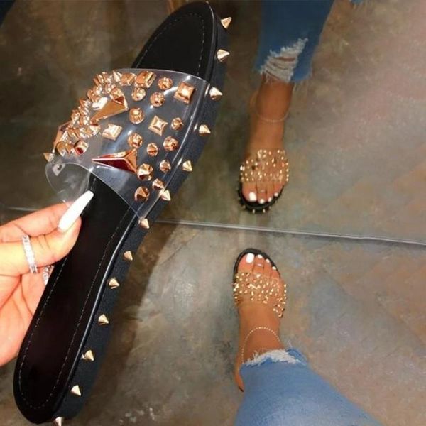 slippers 2021 women summer rivet open toe transparent line style slides flats shoes woman casual fashion cool plus size, Black
slippers 2021 women summer rivet open toe transparent line style slides flats shoes woman casual fashion cool plus size, Black