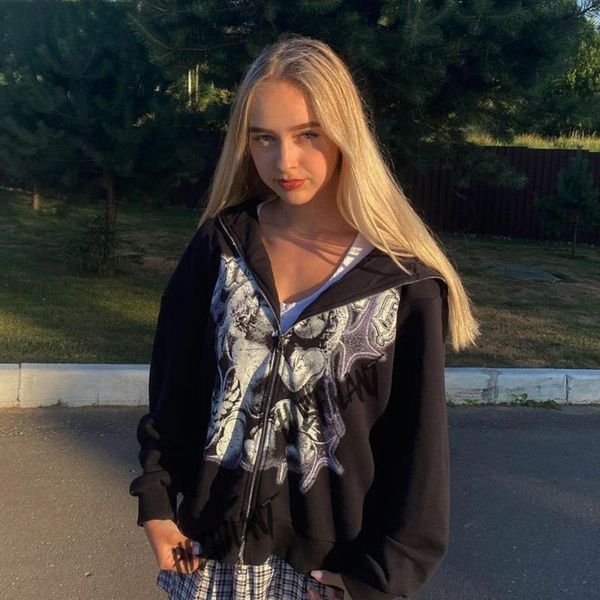 women's hoodies & sweatshirts 2021 autumn hoodie goth punk dark fashion style long-sleeved zipper heat transfer devil letter printing, Black
women's hoodies & sweatshirts 2021 autumn hoodie goth punk dark fashion style long-sleeved zipper heat transfer devil letter printing, Black