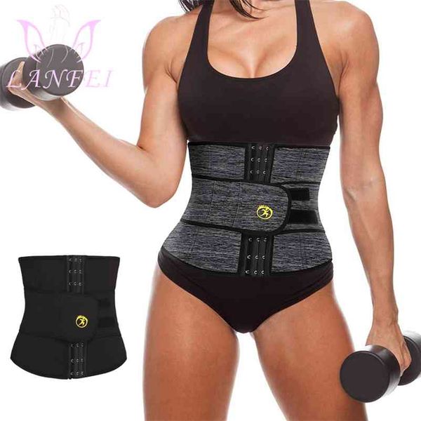 

lanfei neoprene sweat waist trainer belt women weight lose body shaper sauna slimming strap tummy control fat burn girdle corset 210810, Black;white