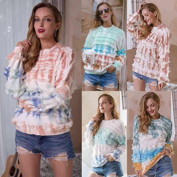 women's sweater . knitwear tassel pullover lazy style loose tie dye female, White;black
women's sweater . knitwear tassel pullover lazy style loose tie dye female, White;black