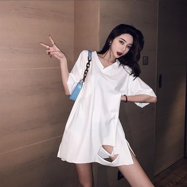 women's t-shirt summer korean version 300 jin fat sister v-neck hole lazy wind 240 loose medium length fashion, White
women's t-shirt summer korean version 300 jin fat sister v-neck hole lazy wind 240 loose medium length fashion, White