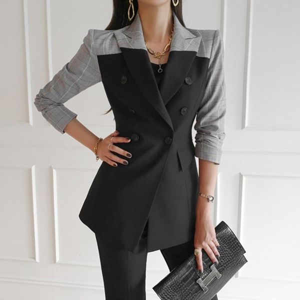 women's two piece pants runway fall winter plaid blazer coat suit + high waist slim pencil female office work wear 2 pieces set, White
women's two piece pants runway fall winter plaid blazer coat suit + high waist slim pencil female office work wear 2 pieces set, White