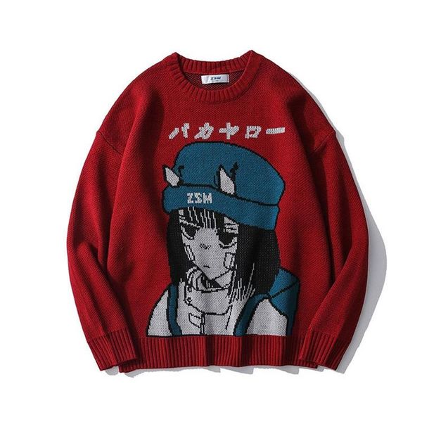 men's sweaters harajuku maiden cartoon print sweater japanese knitting pullovers women loose casual autumn spring knitted pullover men, White;black 
men's sweaters harajuku maiden cartoon print sweater japanese knitting pullovers women loose casual autumn spring knitted pullover men, White;black