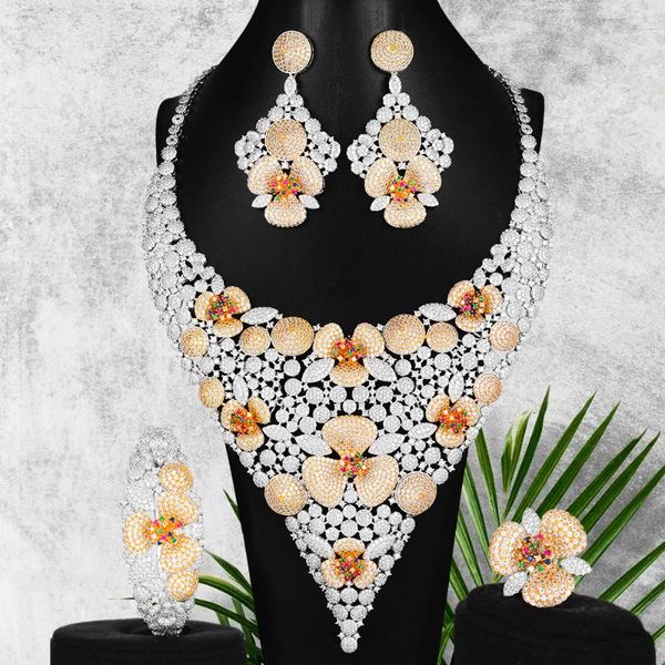 earrings & necklace blachette gorgeous flowers jewelry sets for women wedding 4pcs african cubic zirconia dubai bridal accessories, Silver
earrings & necklace blachette gorgeous flowers jewelry sets for women wedding 4pcs african cubic zirconia dubai bridal accessories, Silver