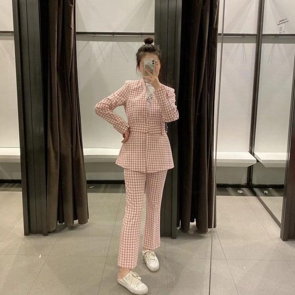 sweet two piece set belt plaid blazer + high waist flare pants suit 2021 women solid colors casual office trousers women's, White
sweet two piece set belt plaid blazer + high waist flare pants suit 2021 women solid colors casual office trousers women's, White